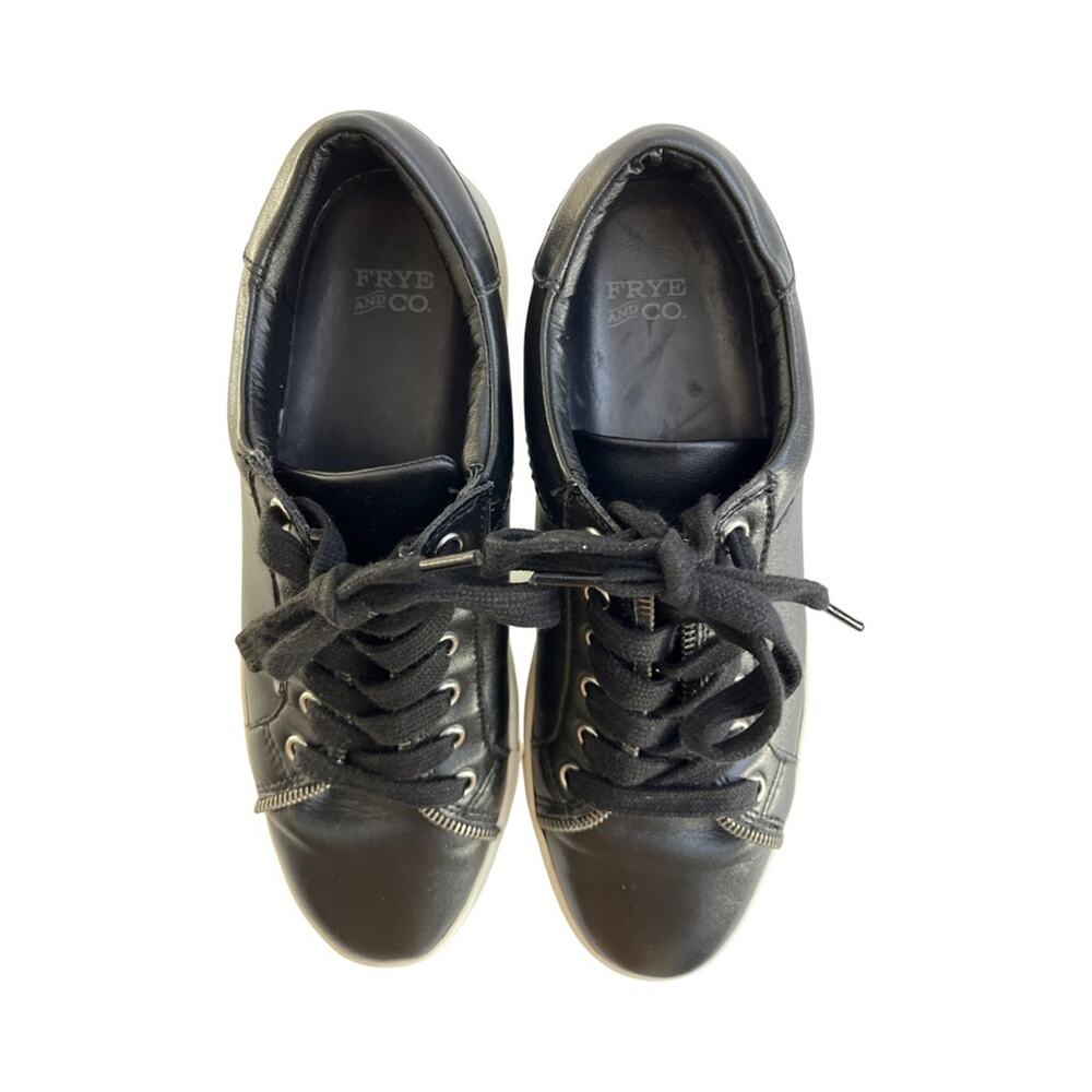 Frye And Co Sindy Moto Low Black Leather Zipper Detail Sneaker Women’s Size 8.5M - Picture 8 of 12